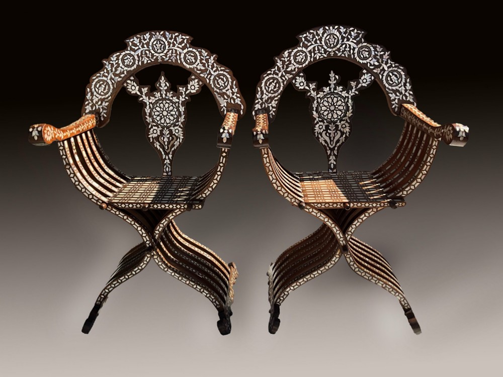 For sale is this magnificent Pair of 19th century  Moorish Savonarola chairs. c.1880