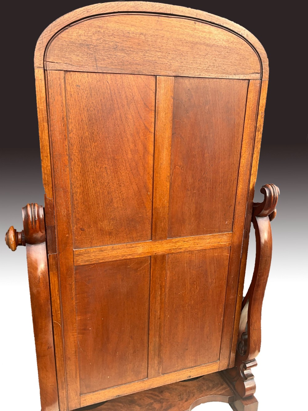 A Victorian mahogany cheval mirror. Circa 1860. View III