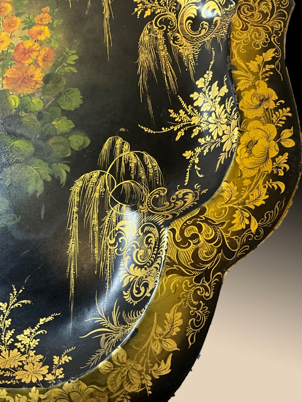 A mid Victorian japanned and hand painted tin tray. View II