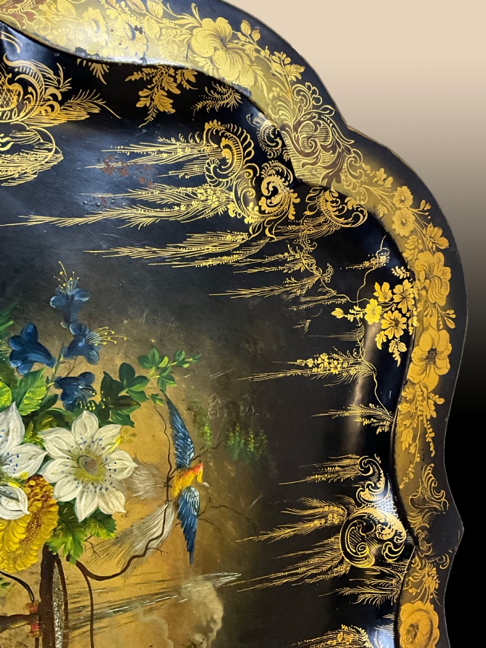 A mid Victorian japanned and hand painted tin tray. View III