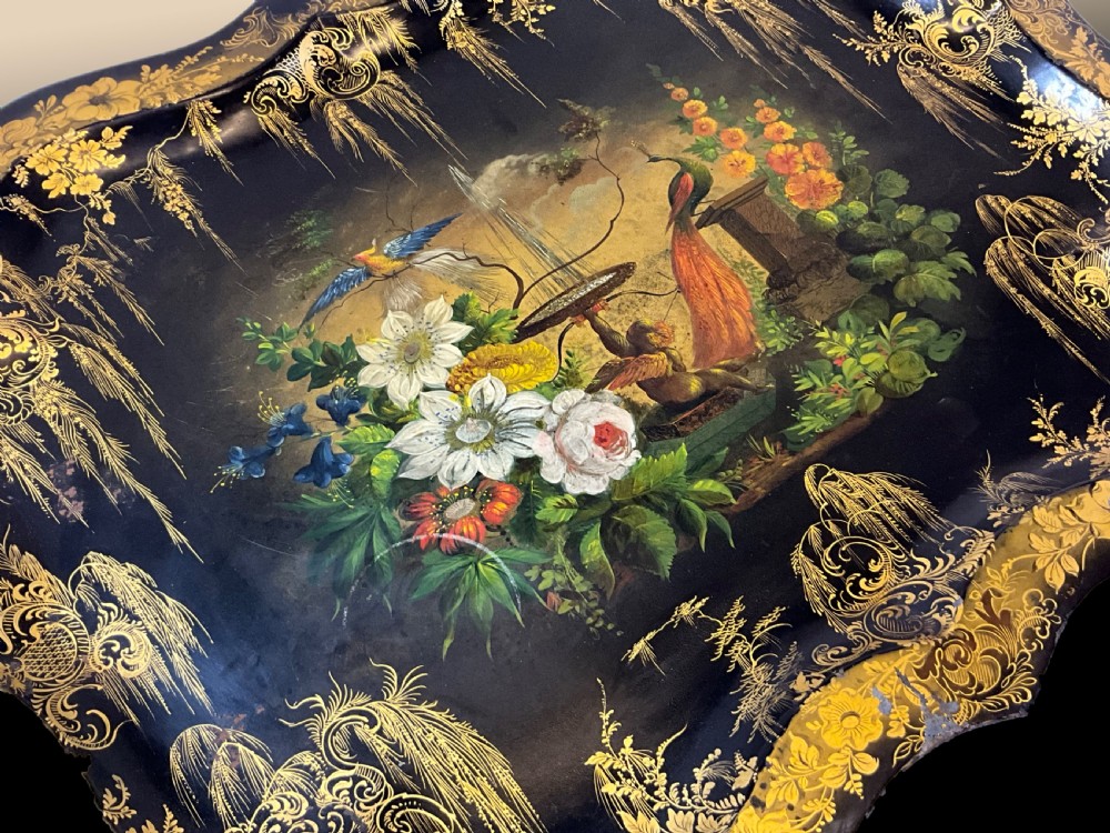 A mid Victorian japanned and hand painted tin tray. View IV