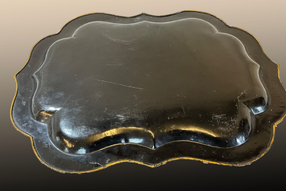A mid Victorian japanned and hand painted tin tray. View VI