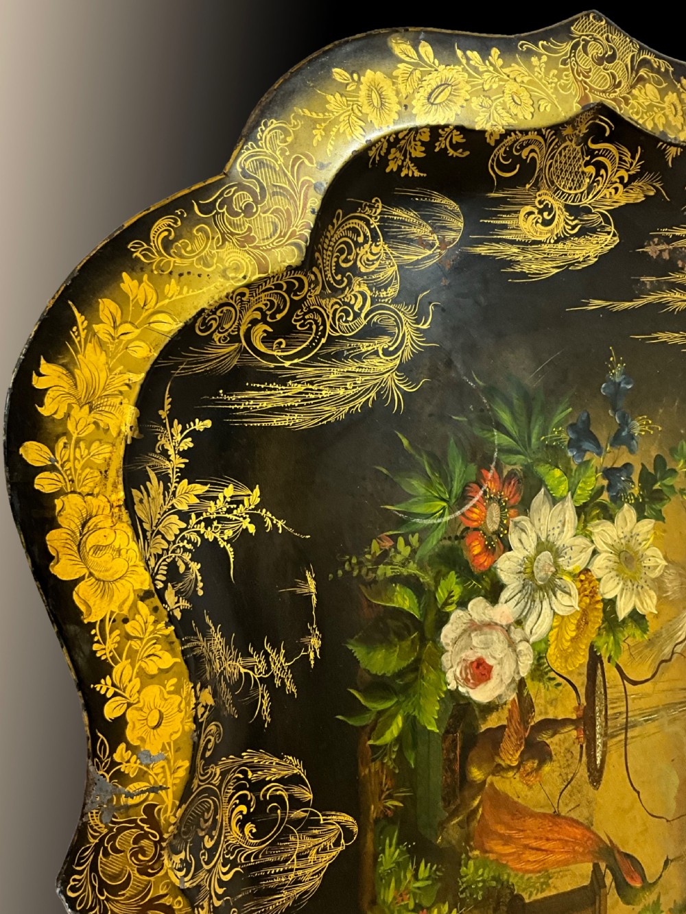 A mid Victorian japanned and hand painted tin tray. View VII