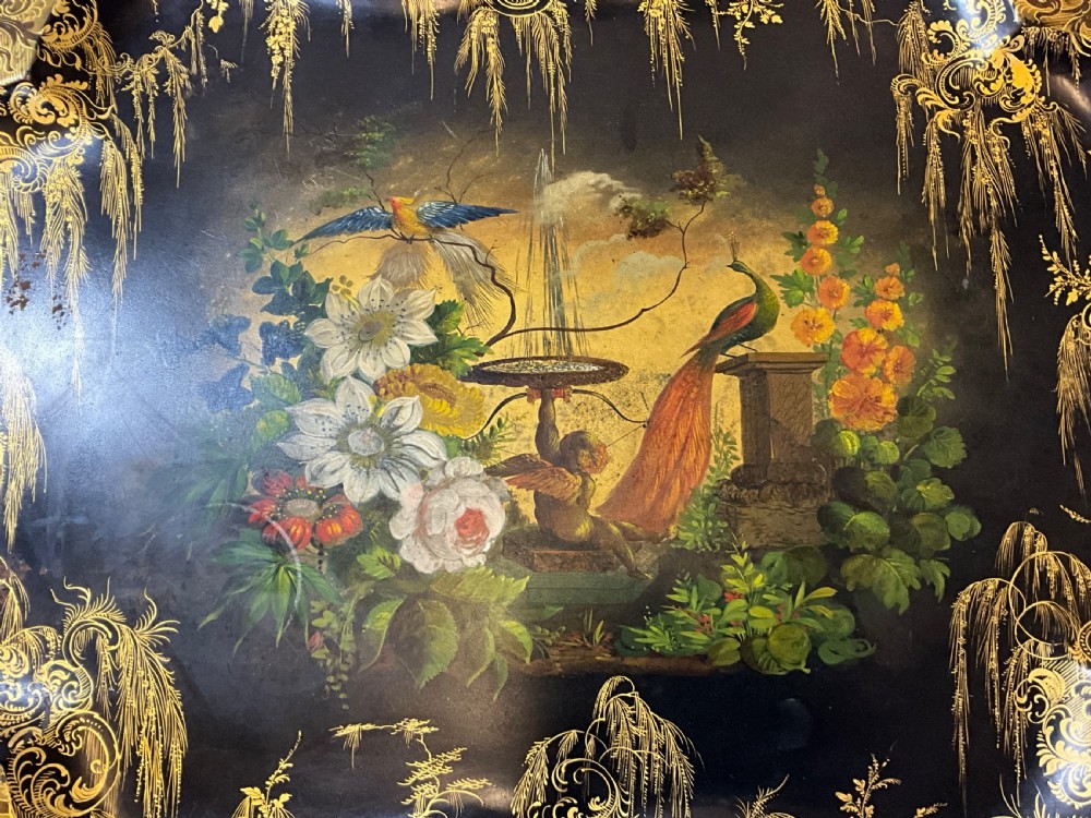 A mid Victorian japanned and hand painted tin tray. View VIII