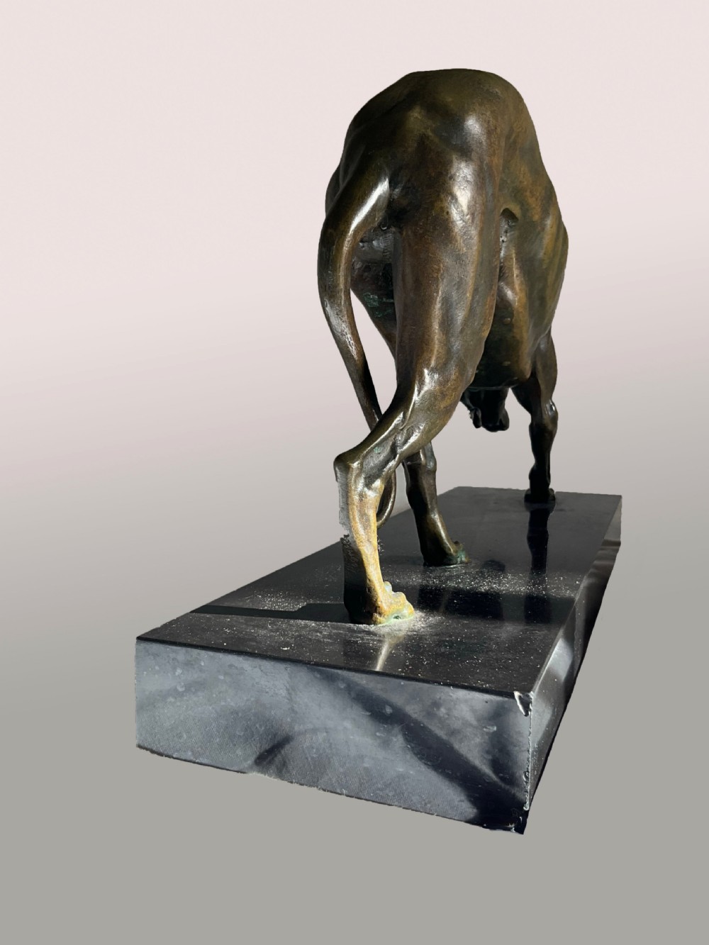 A large Bronze greyhound on marble base. View IV