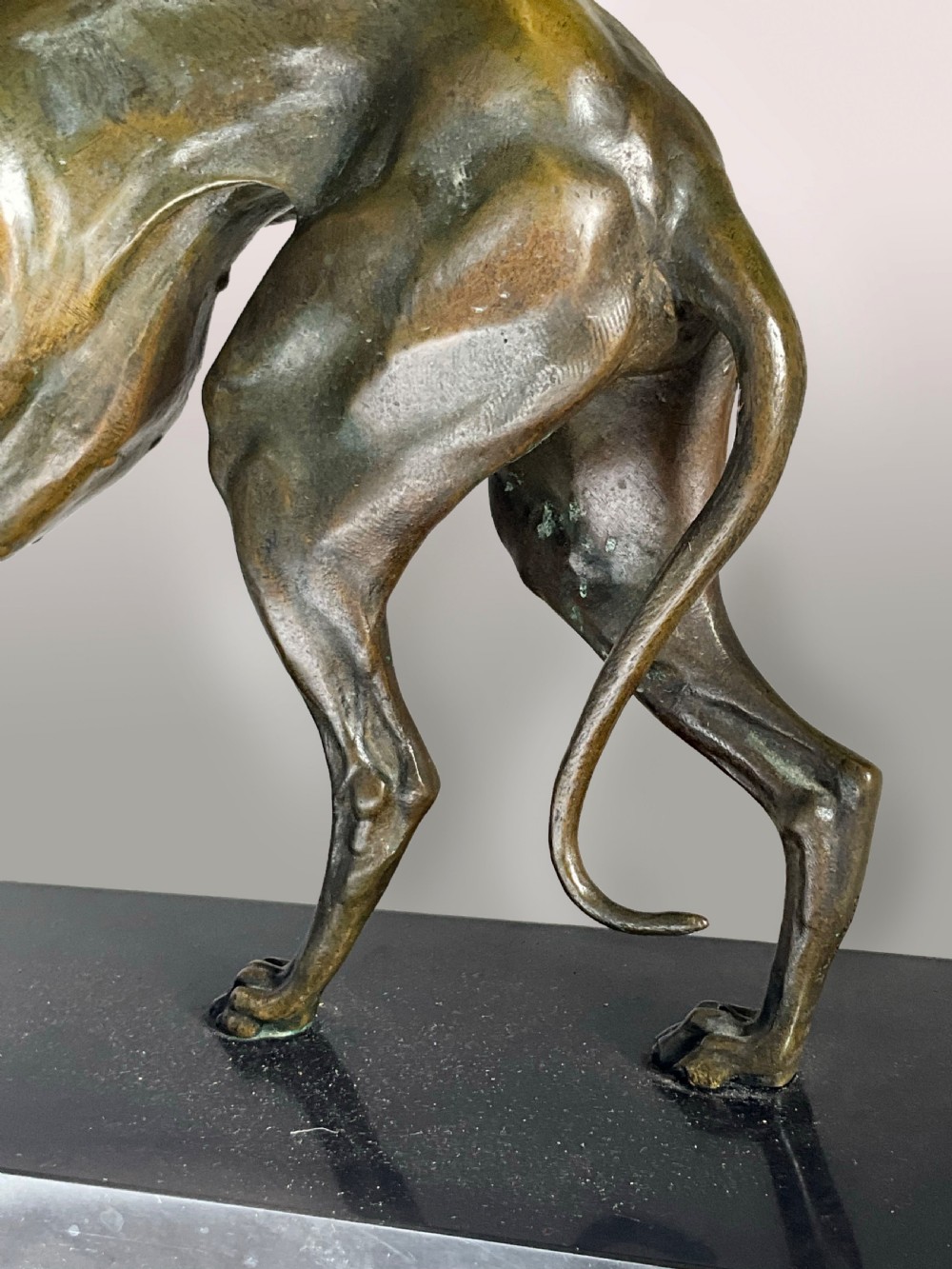 A large Bronze greyhound on marble base. View V