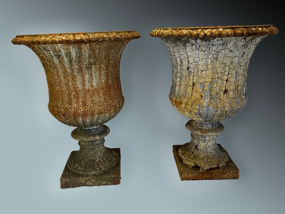 An extremely attractive pair of heavy cast iron garden urns. View II