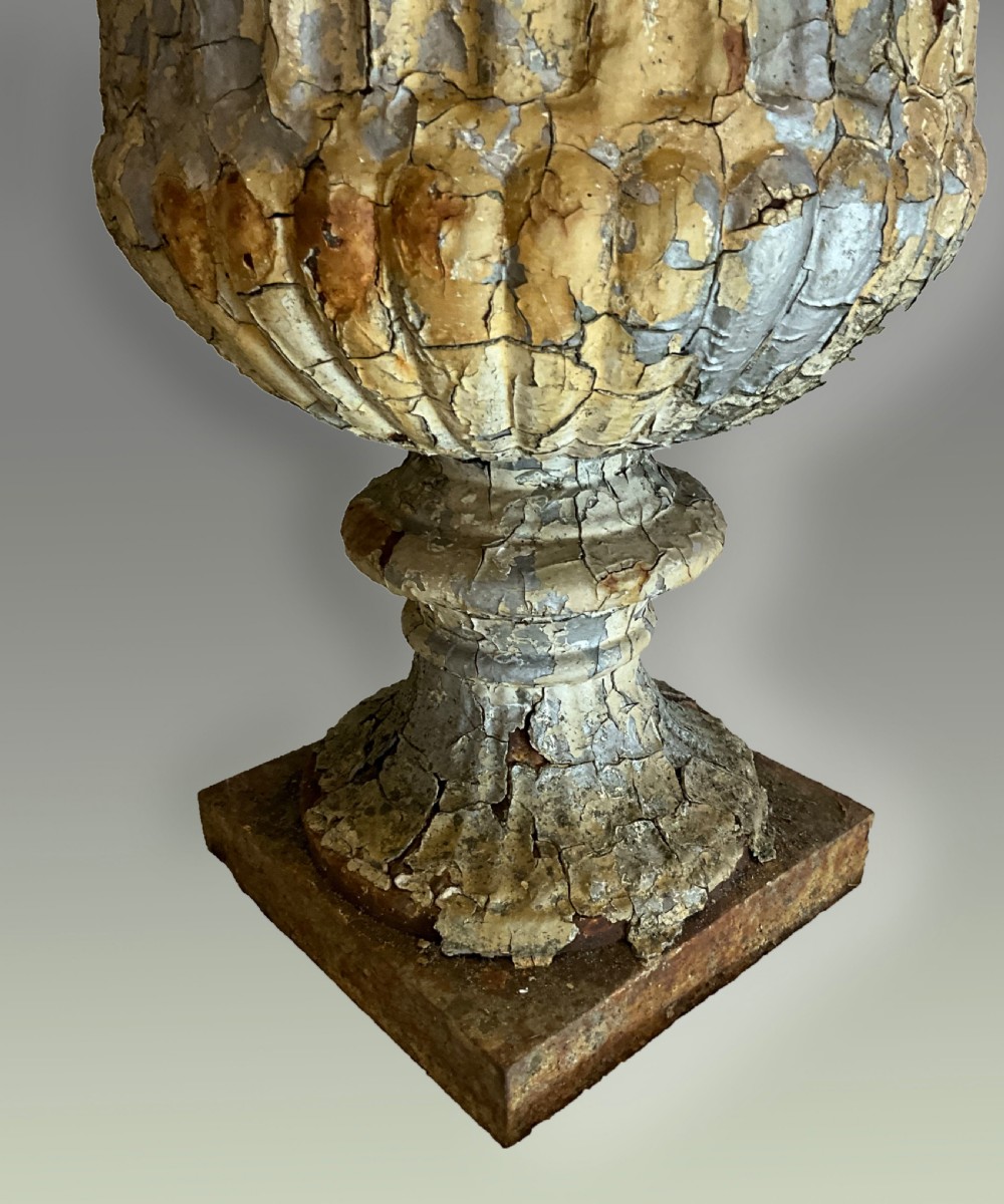 An extremely attractive pair of heavy cast iron garden urns. View III
