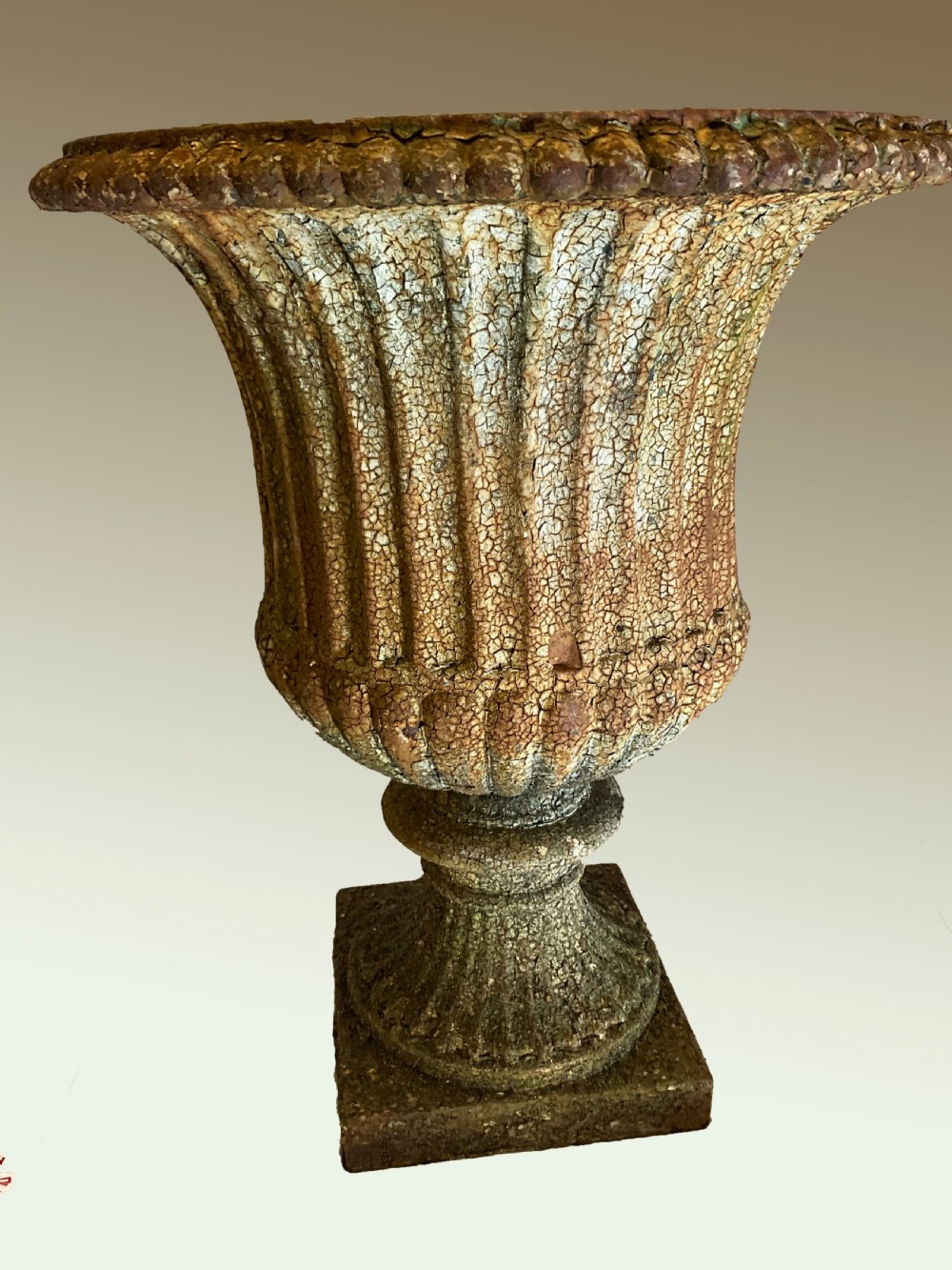 An extremely attractive pair of heavy cast iron garden urns. View V