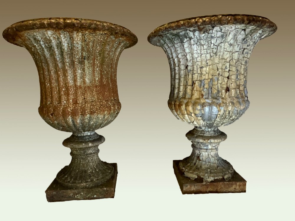 An extremely attractive pair of heavy cast iron garden urns. View VII