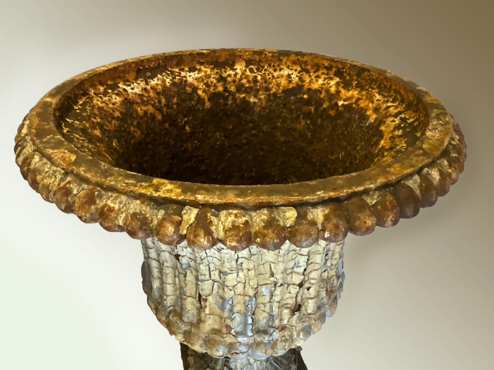 An extremely attractive pair of heavy cast iron garden urns. View X