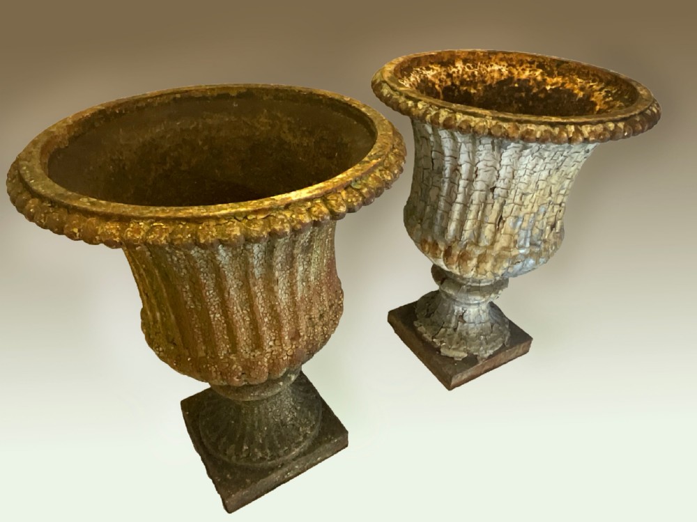 An extremely attractive pair of heavy cast iron garden urns. View XII