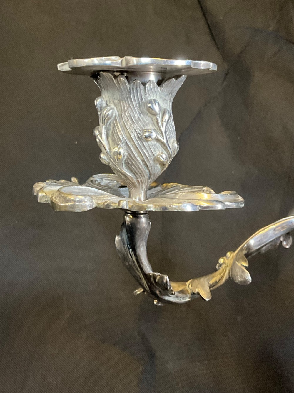 A High Quality Pair of Silver Plated Four Flame Candelabra's. Marked HV.  View II