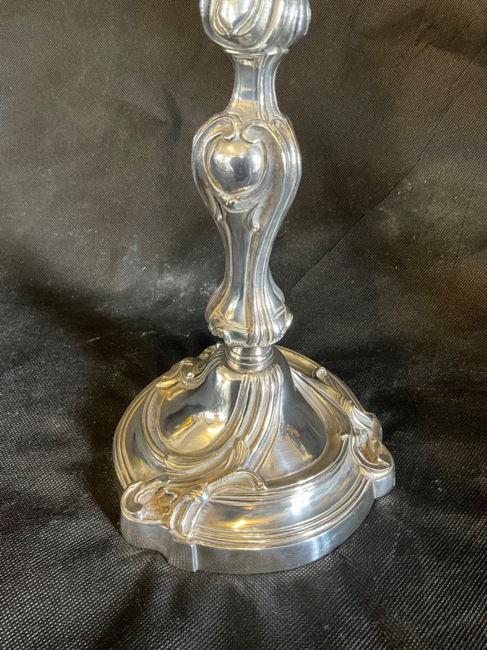A High Quality Pair of Silver Plated Four Flame Candelabra's. Marked HV.  View VII