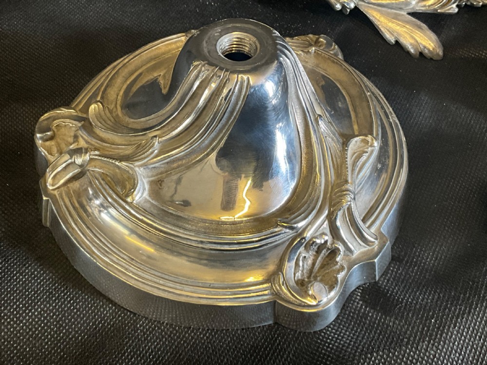 A High Quality Pair of Silver Plated Four Flame Candelabra's. Marked HV.  View XI