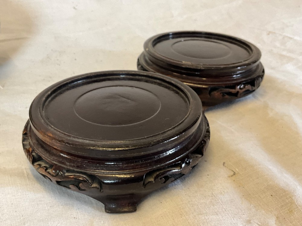 A delightfully decorative pair of Cloisonné vases on wooden bases View VI