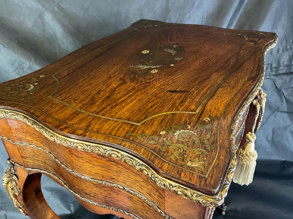 A Rosewood Work Table With Brass And Silvered Inlaid Details View III