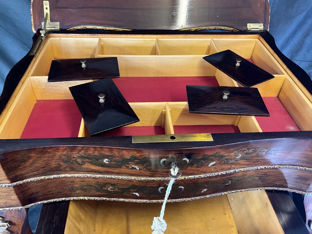 A Rosewood Work Table With Brass And Silvered Inlaid Details View V