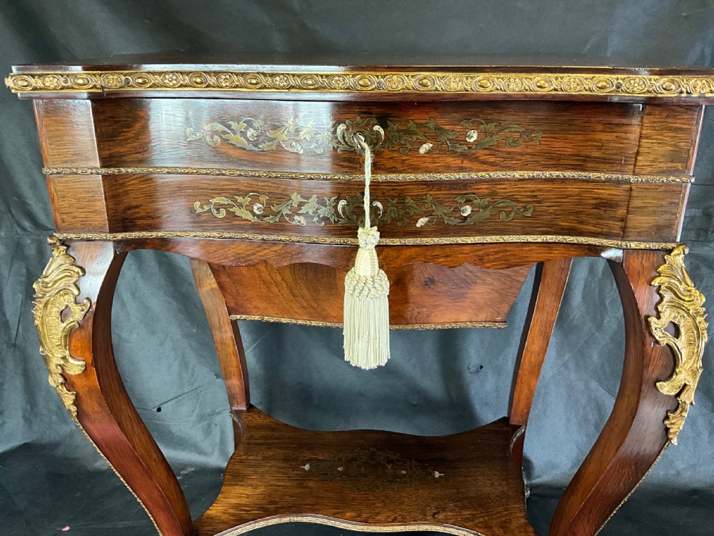 A Rosewood Work Table With Brass And Silvered Inlaid Details View VII