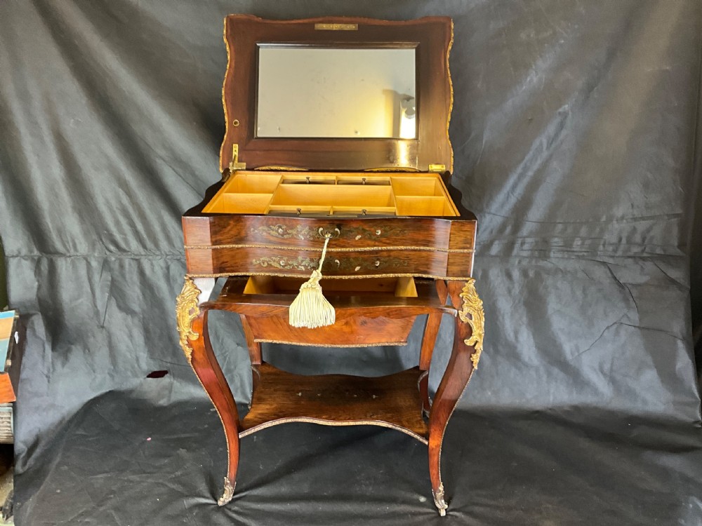 A Rosewood Work Table With Brass And Silvered Inlaid Details View X