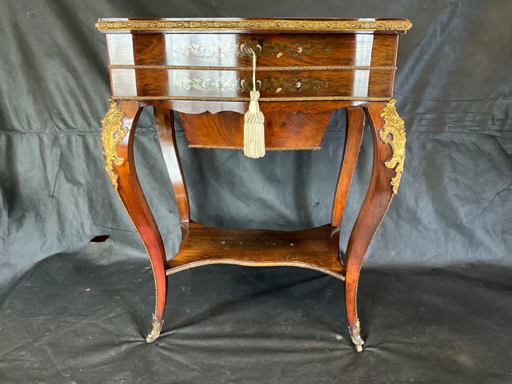 A Rosewood Work Table With Brass And Silvered Inlaid Details View XI