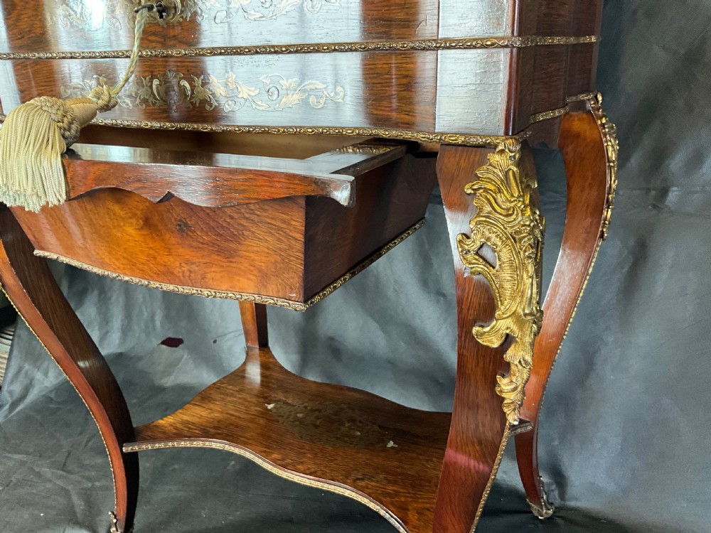 A Rosewood Work Table With Brass And Silvered Inlaid Details View XII