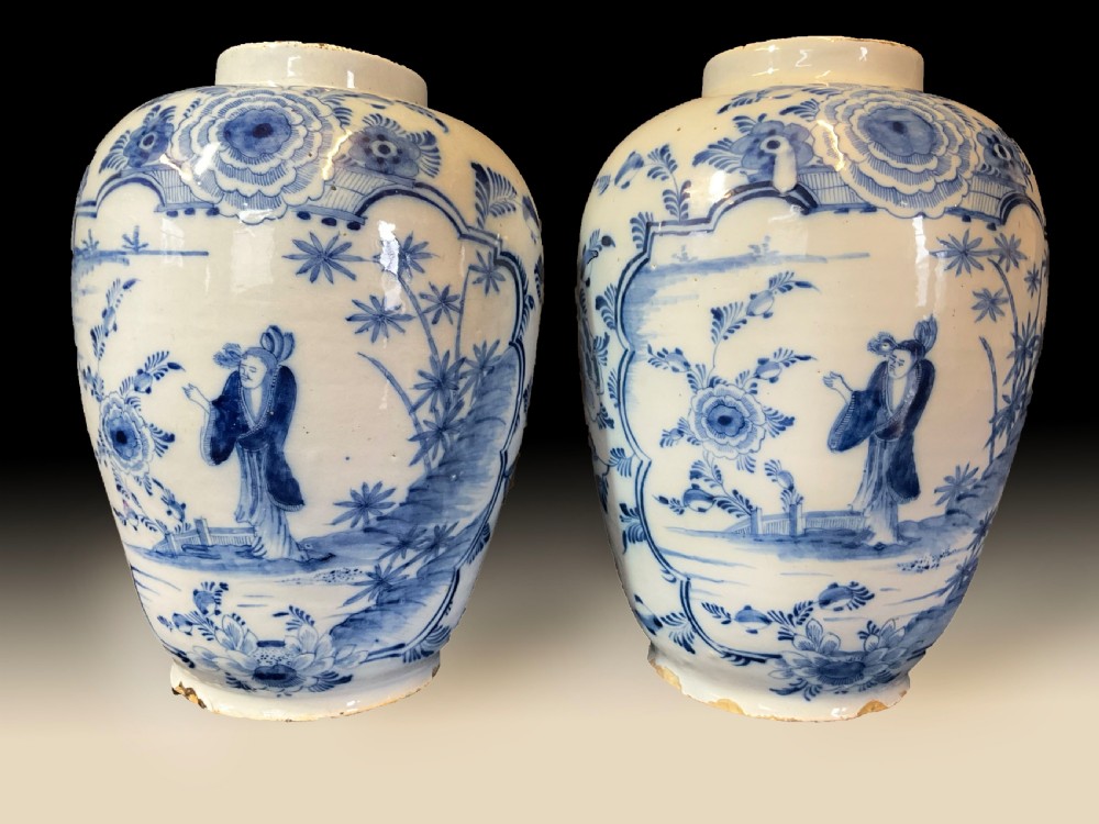 A handsome pair of large Dutch vases. 
