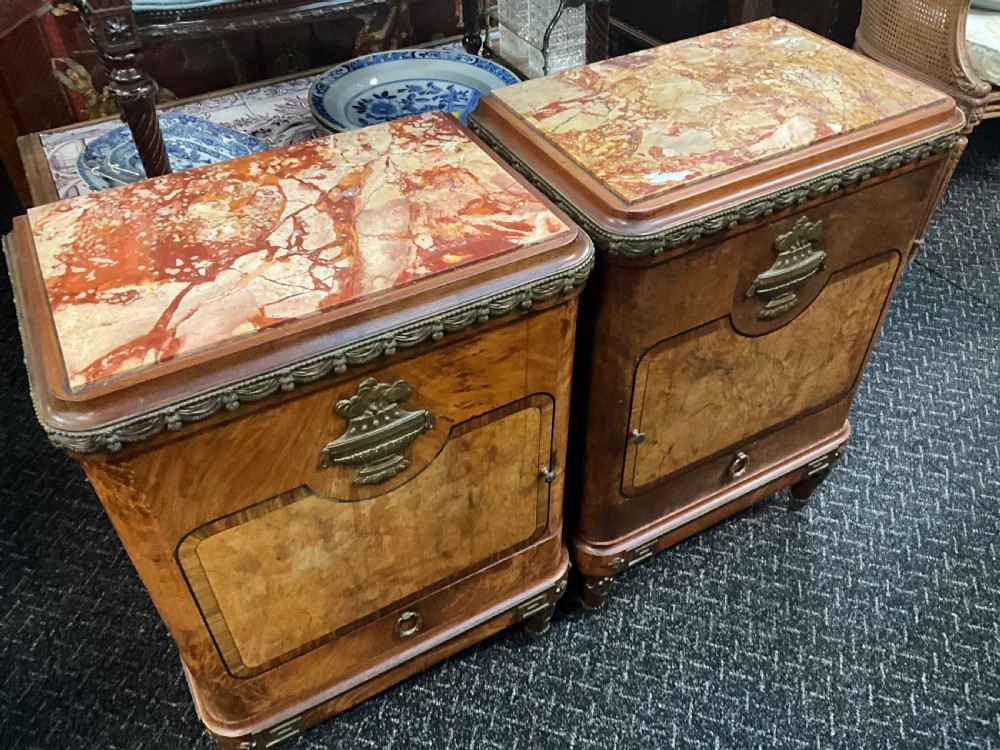 A wonderful pair of French marble top bedside cabinets circa 1890. View II