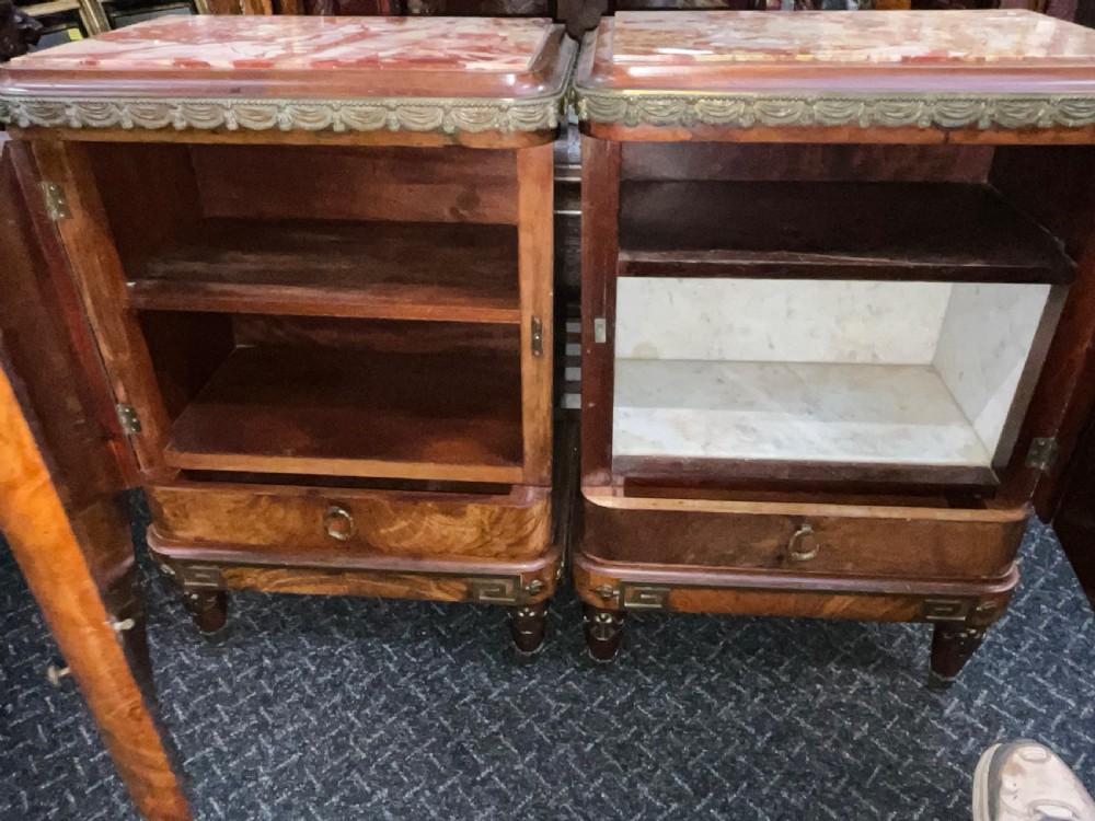 A wonderful pair of French marble top bedside cabinets circa 1890. View III