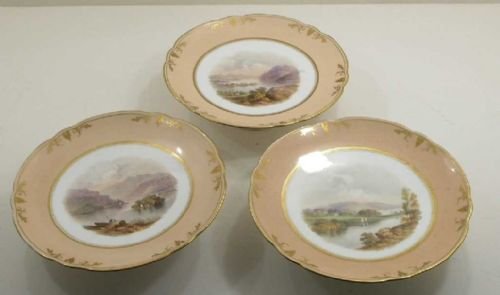 Fine Set of 3 Victorian China Comports. Hand Painted