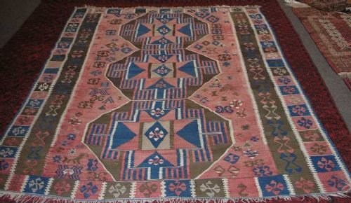 Old Large Size Turkish Kilim Rug. Bold Design