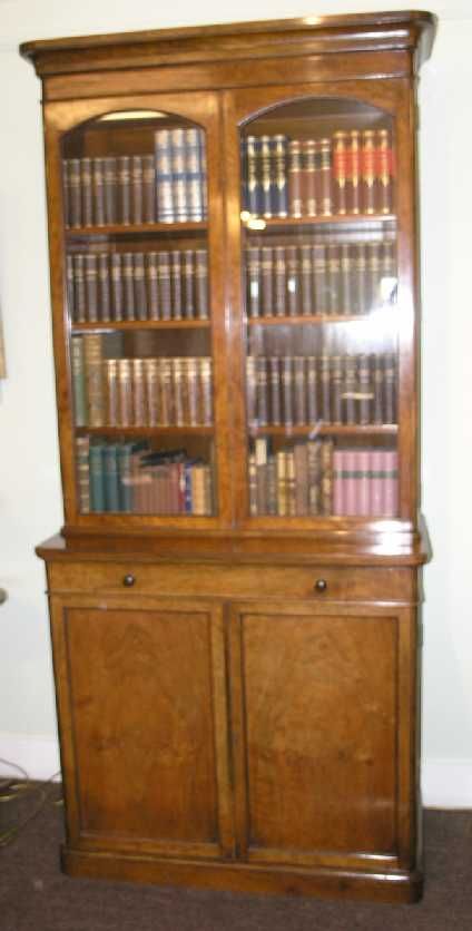 fig 1. QUALITY VICTORIAN WALNUT GLAZED BOOKCASE