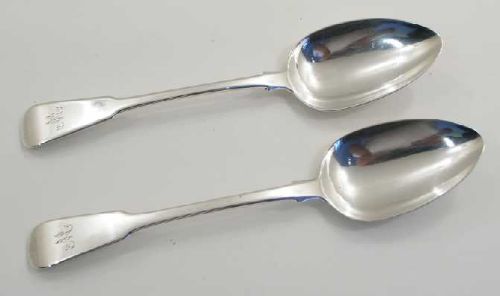 Good Pair George III Silver Serving Spoons