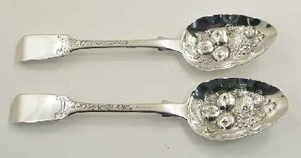 Good Pair Georgian Silver Berry Spoons