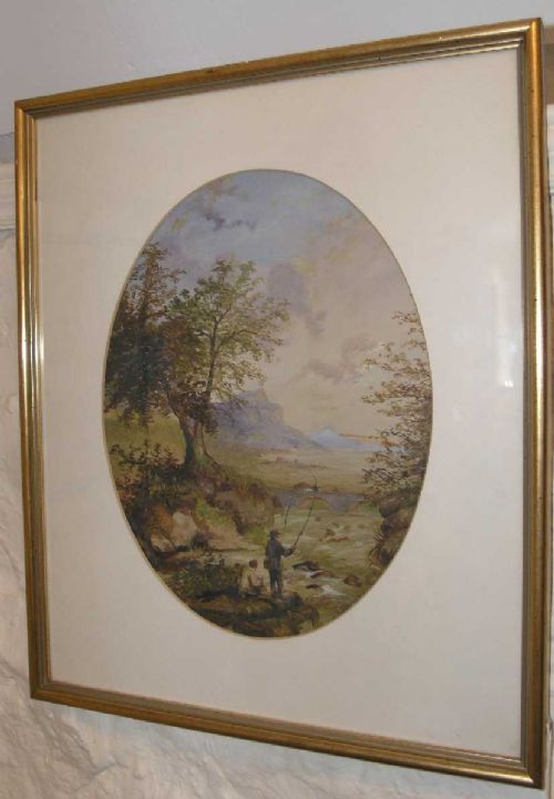 Good 19th Century Watercolour of a Man Fly Fishing