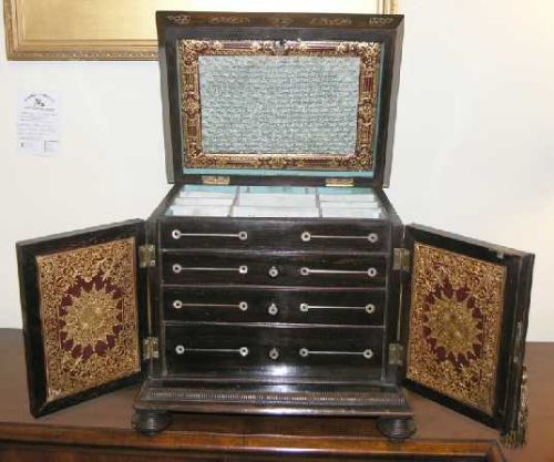 fig 1. FINE ROSEWOOD LADIES JEWELRY AND WRITING CABINET