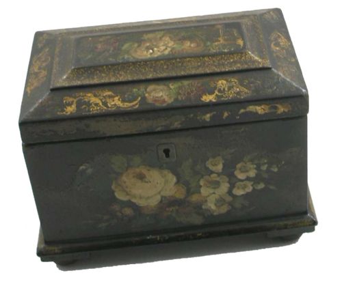 Good 19th Century Lacquered & Painted Tea Caddy