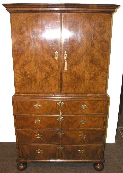 Fine Queen Anne Walnut Cabinet on Secritaire Chest