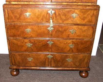 fig 1. FINE QUEEN ANNE WALNUT CABINET ON SECRITAIRE CHEST