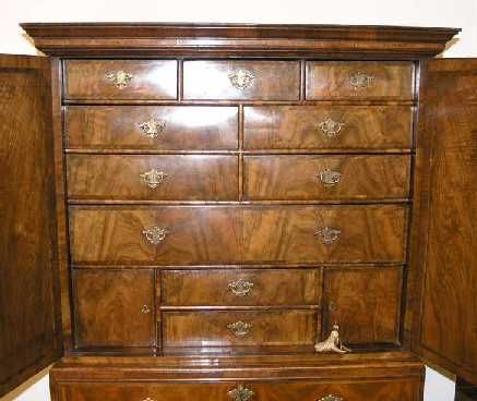 fig 3. FINE QUEEN ANNE WALNUT CABINET ON SECRITAIRE CHEST