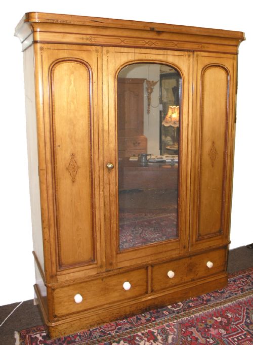 Good Victorian Decorated Pine Wardrobe. Un-touched.