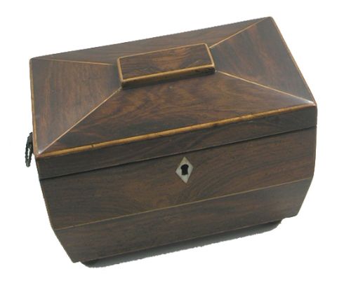 Georgian Rosewood & Boxwood Line Tea Caddy. Complete