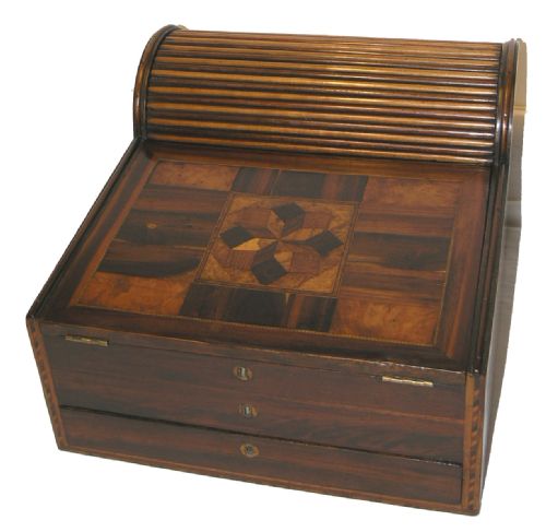 Fine Georgian Campaign Writing Box. Parquetry Top
