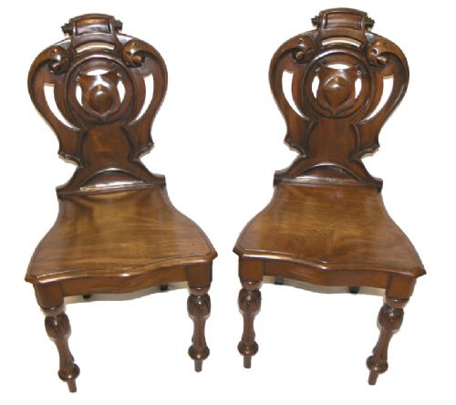 Fine Pair of Late Regency Mahogany Hall Chairs
