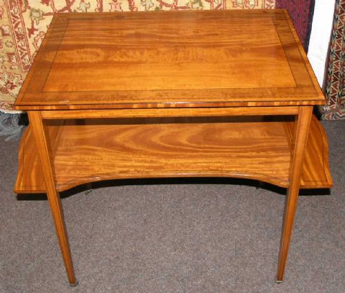 Unusual Edwardian Inlaid Satinwood 2 Tier Table.
