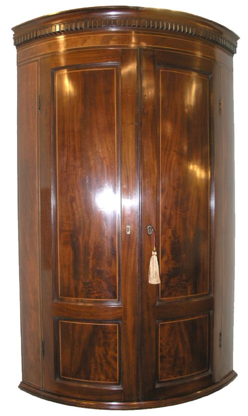 George III Mahogany Bow Front Corner Cabinet. C. 1790
