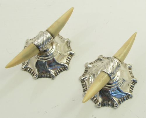 Good Pair of Victorian Silver & Bone Knife Rests