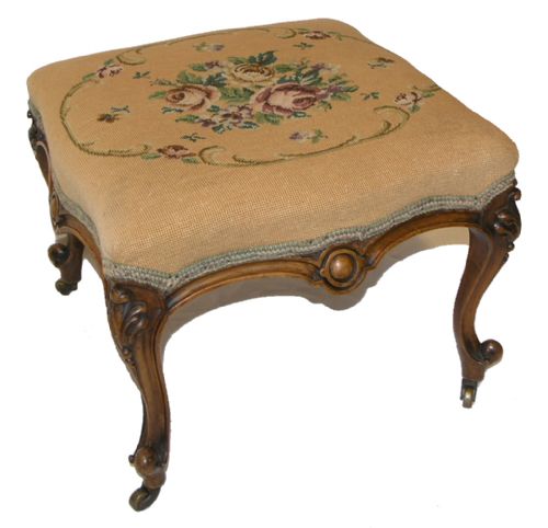 Good Victorian Walnut Cabriole Leg Stool. C. 1870