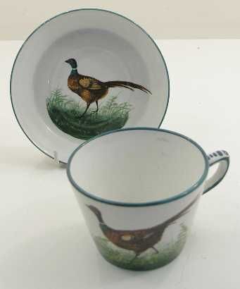 Rare Scottish Wemyss Ware Pheasant Cup & Saucer