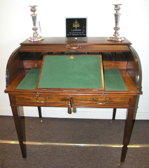 George III Mahogany Tambour Cylinder Bureau. C. 1780